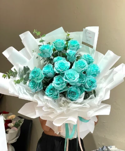 Bó hoa hồng xanh dương, xanh trắng, xanh lưu ly hoặc xanh lá đẹp