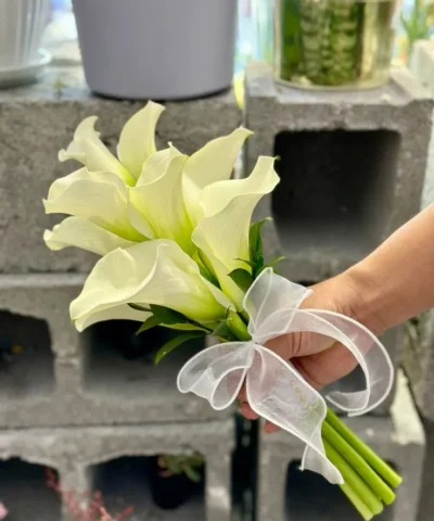 Bó hoa cưới Calla Lily (hoa rum cưới) đa dạng màu sắc như trắng, hồng tím đỏ từ nhập khẩu đến hoa Đà Lạt